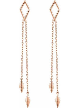14K Yellow Gold Geometric Chain Earrings