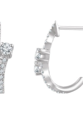 14K White Gold 5/8 CTW Natural Diamond Two-Stone J-Hoop Earrings