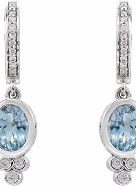 14K White Gold Natural Aquamarine & 1/6 CTW Natural Diamond Hoop Earrings