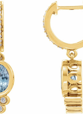 14K White Gold Natural Aquamarine & 1/6 CTW Natural Diamond Hoop Earrings