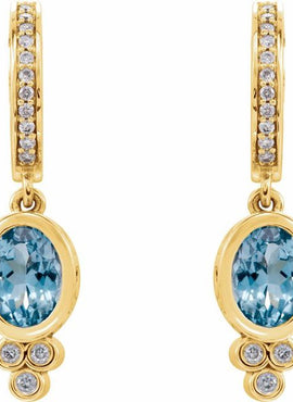 14K White Gold Natural Aquamarine & 1/6 CTW Natural Diamond Hoop Earrings