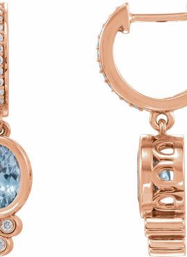 14K White Gold Natural Aquamarine & 1/6 CTW Natural Diamond Hoop Earrings