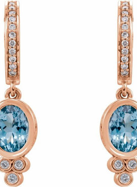 14K White Gold Natural Aquamarine & 1/6 CTW Natural Diamond Hoop Earrings