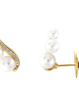 14K White Gold Cultured White Freshwater Pearl & 1/10 CTW Natural Diamond Ear Climbers