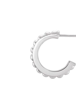 14K White Gold Beaded 12 mm Hoop Earrings