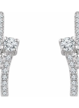 14K White Gold 5/8 CTW Natural Diamond Two-Stone J-Hoop Earrings