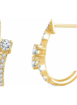 14K White Gold 5/8 CTW Natural Diamond Two-Stone J-Hoop Earrings