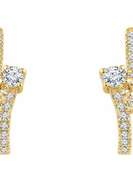 14K White Gold 5/8 CTW Natural Diamond Two-Stone J-Hoop Earrings