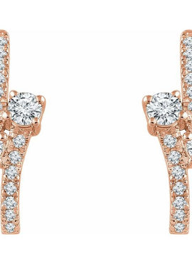 14K White Gold 5/8 CTW Natural Diamond Two-Stone J-Hoop Earrings