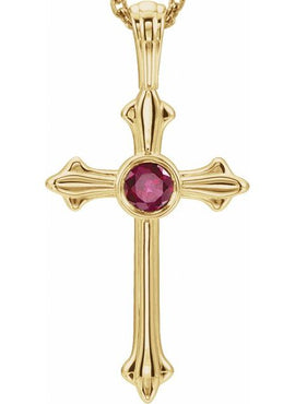 14K White Gold Natural Ruby Cross Pendant