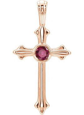 14K White Gold Natural Ruby Cross Pendant