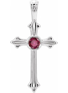 14K White Gold Natural Ruby Cross Pendant