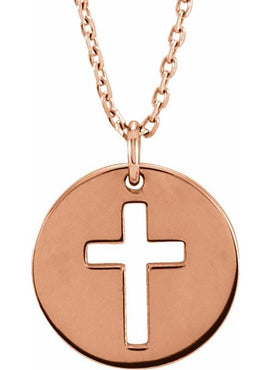 14K White Gold Pierced Cross Disc 16-18