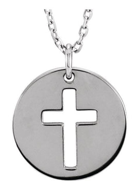 14K White Gold Pierced Cross Disc 16-18