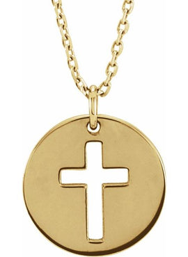 14K White Gold Pierced Cross Disc 16-18