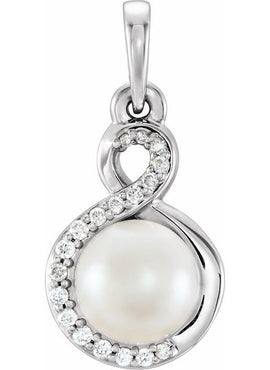 14K White Gold Cultured White Freshwater Pearl & .07 CTW Natural Diamond Pendant