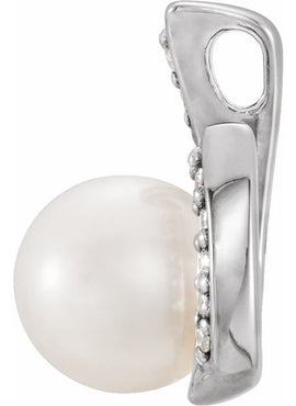 14K White Gold Cultured White Freshwater Pearl & .06 CTW Natural Diamond Pendant