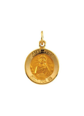14K Yellow Gold 18 mm Round St. Peter Medal