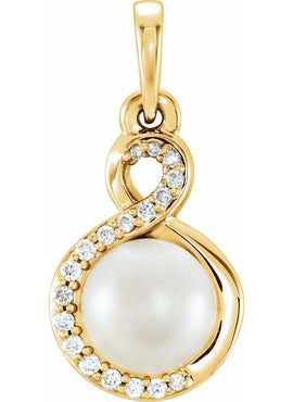 14K White Gold Cultured White Freshwater Pearl & .07 CTW Natural Diamond Pendant