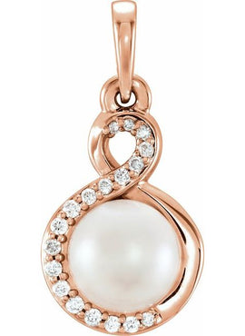 14K White Gold Cultured White Freshwater Pearl & .07 CTW Natural Diamond Pendant