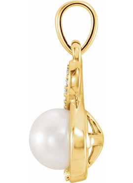 14K White Gold Cultured White Freshwater Pearl & .07 CTW Natural Diamond Pendant