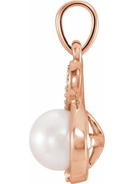 14K White Gold Cultured White Freshwater Pearl & .07 CTW Natural Diamond Pendant