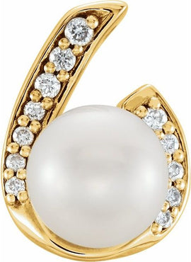 14K White Gold Cultured White Freshwater Pearl & .06 CTW Natural Diamond Pendant