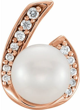 14K White Gold Cultured White Freshwater Pearl & .06 CTW Natural Diamond Pendant