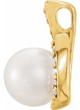 14K White Gold Cultured White Freshwater Pearl & .06 CTW Natural Diamond Pendant