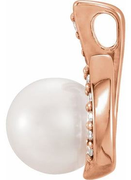 14K White Gold Cultured White Freshwater Pearl & .06 CTW Natural Diamond Pendant