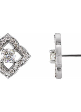 14K White Gold 3/4 CTW Natural Diamond Halo-Style Clover Earrings