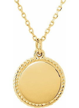 14K White Gold Engravable Round Rope Charm/Pendant
