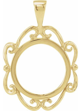 14K Yellow Gold  Coin Frame Bezel Pendant Mounting for 13x1 mm Coin
