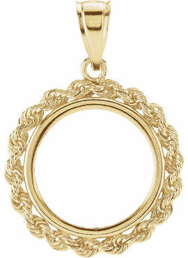 14K Yellow Gold Rope Coin Frame Bezel Pendant Mounting for 16.5x1.1 mm Coin