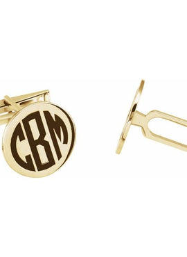 14K Yellow Gold Engravable Monogram Cuff Links
