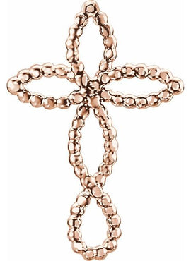 14K White Gold Beaded Cross Pendant