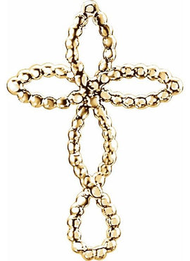 14K White Gold Beaded Cross Pendant
