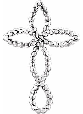 14K White Gold Beaded Cross Pendant