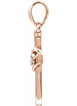 14K White Gold .025 CT Natural Diamond Heart & Cross Pendant