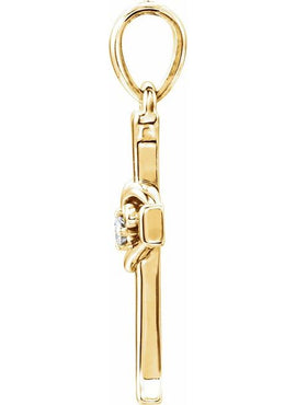 14K White Gold .025 CT Natural Diamond Heart & Cross Pendant