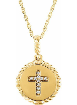 14K White Gold .04 CTW Natural Diamond Cross Rope Pendant