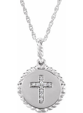 14K White Gold .04 CTW Natural Diamond Cross Rope Pendant