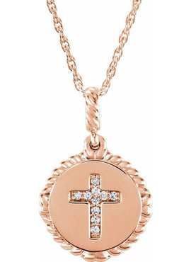 14K White Gold .04 CTW Natural Diamond Cross Rope Pendant