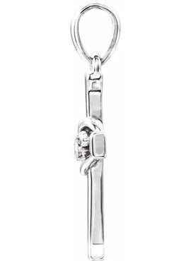 14K White Gold .025 CT Natural Diamond Heart & Cross Pendant