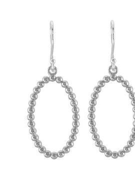 14K White Gold Beaded Oval Earrings