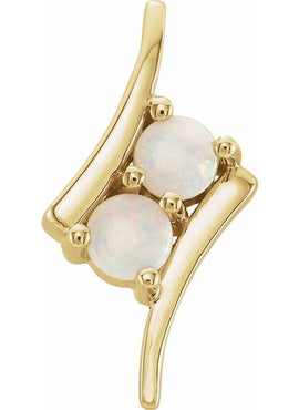 14K White Gold Natural White Opal Two-Stone Pendant