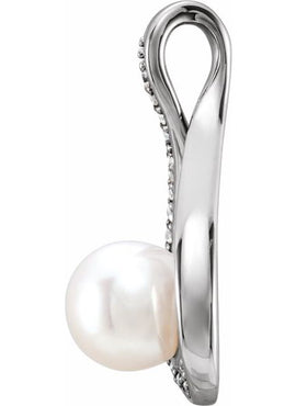 14K White Gold Cultured White Freshwater Pearl & .03 CTW Natural Diamond Pendant