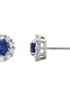 14K White Gold 4 mm Lab-Grown Blue Sapphire & 1/3 CTW Natural Diamond Earrings