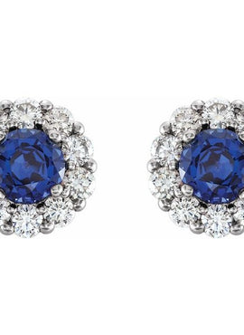 14K White Gold 4 mm Lab-Grown Blue Sapphire & 1/3 CTW Natural Diamond Earrings