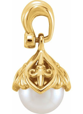 14K White Gold Cultured Freshwater Pearl & .02 CTW Natural Diamond Fleur-de-lis Pendant